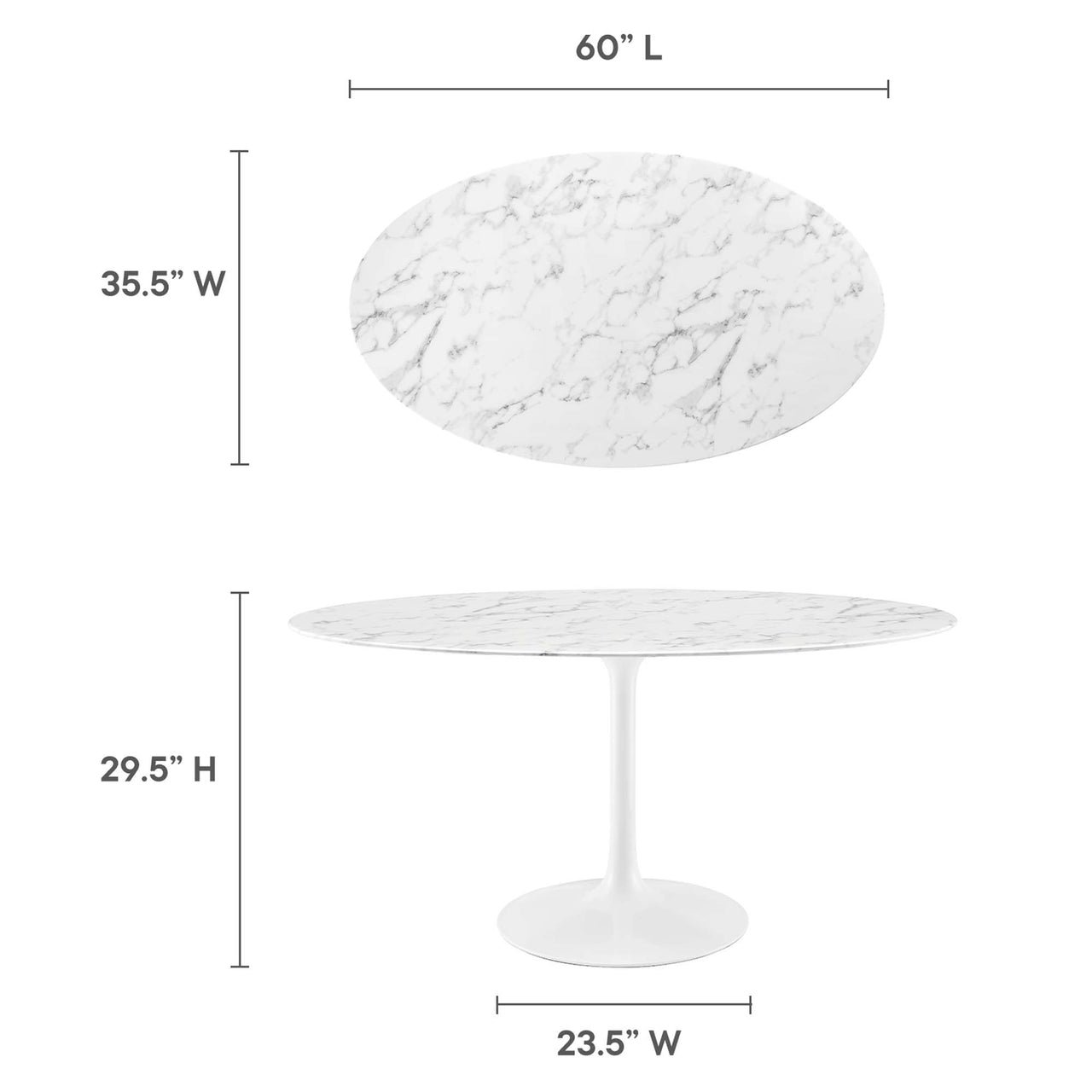 Ensemble Oval Faux Marble Dining Table, Large, White