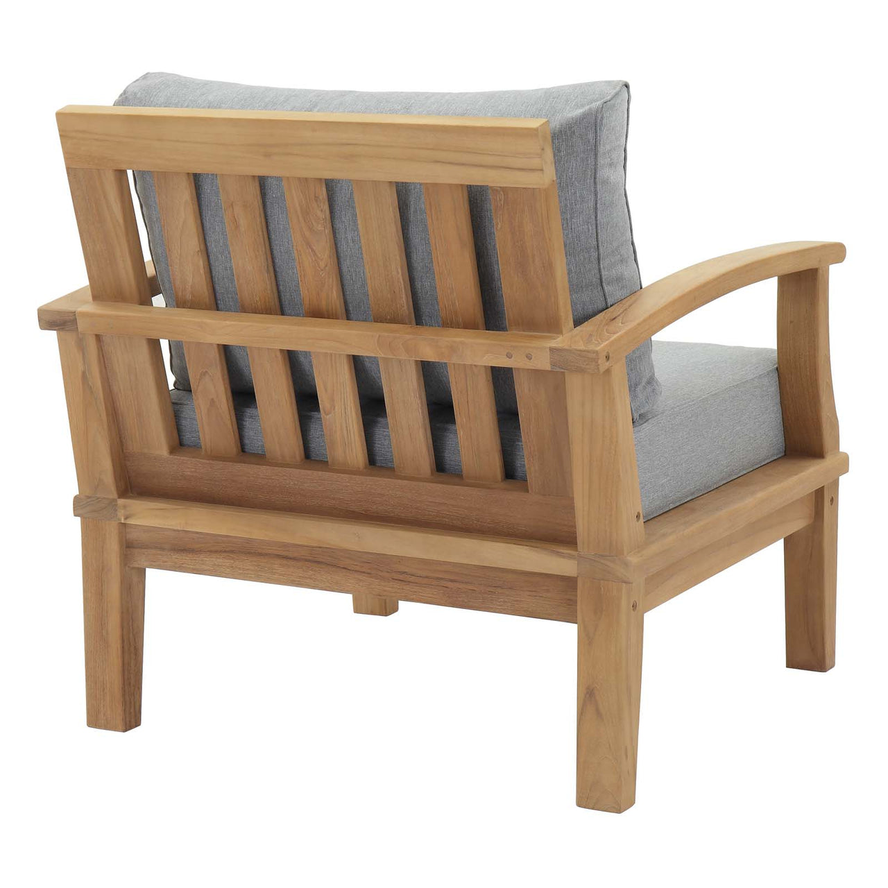 Marina Outdoor Patio Teak Armchair, Natural Wood & Gray