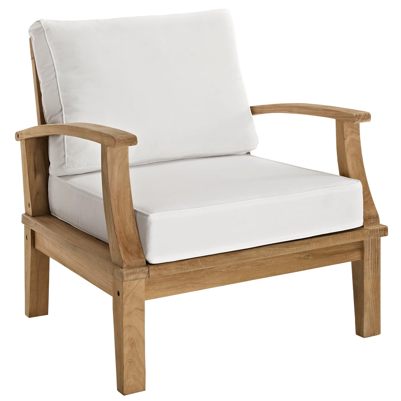 Marina Outdoor Patio Teak Armchair, Natural Wood & White
