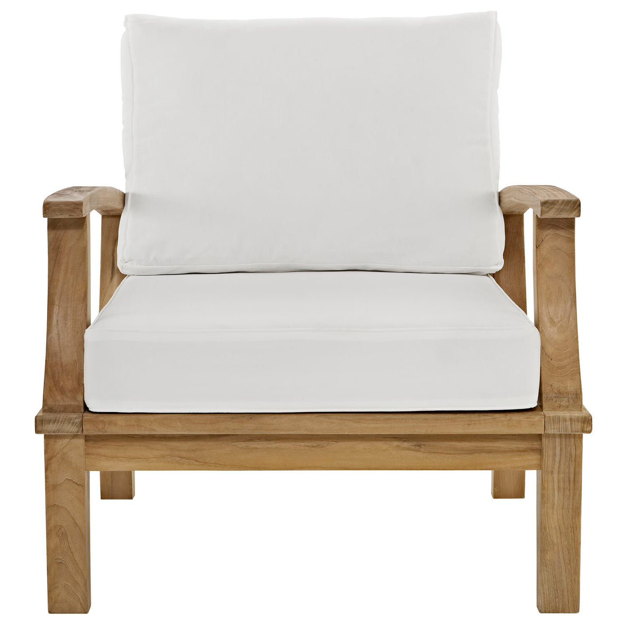 Marina Outdoor Patio Teak Armchair, Natural Wood & White