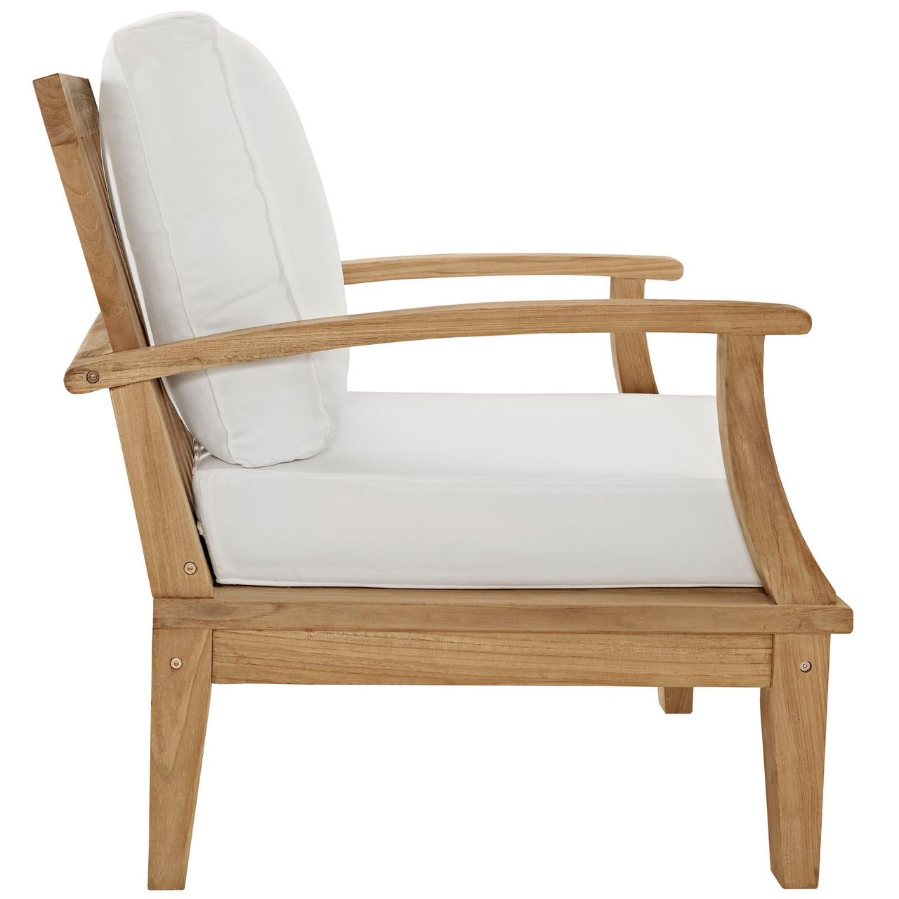 Marina Outdoor Patio Teak Armchair, Natural Wood & White