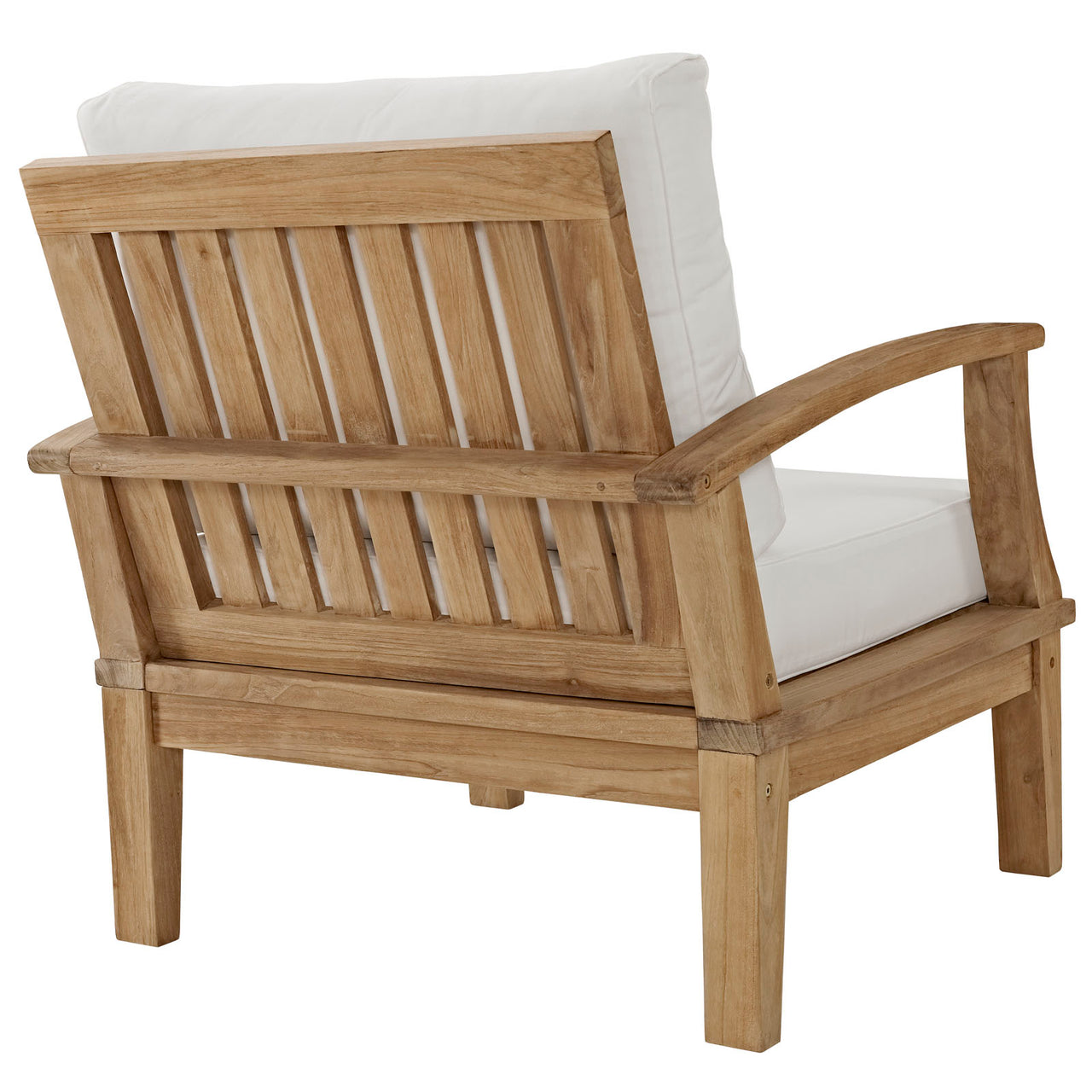 Marina Outdoor Patio Teak Armchair, Natural Wood & White