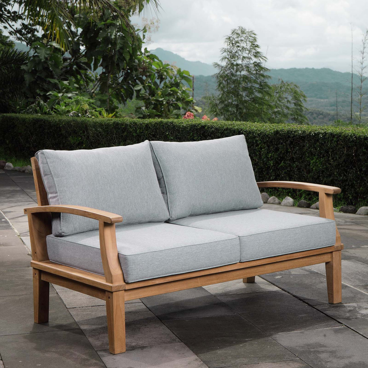 Shorehaven Alfresco Loveseat, Natural Wood & Gray