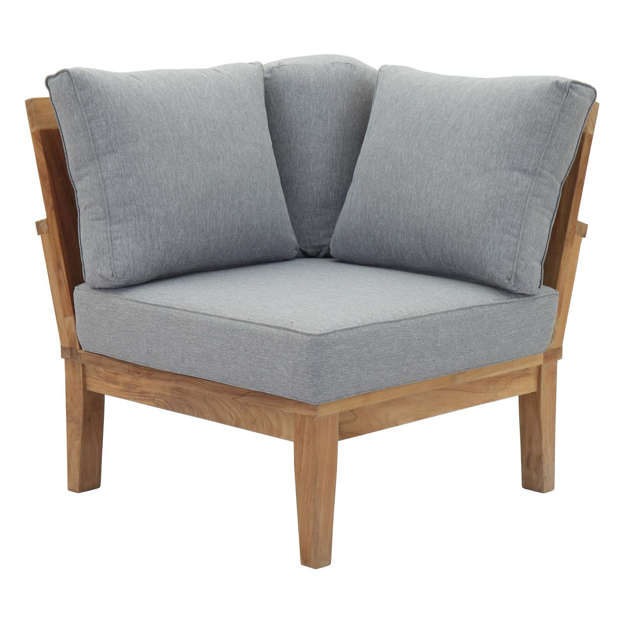 Marina Outdoor Patio Teak Corner Chair | Outdoor Modular Sectional Component, Natural Wood & Gray