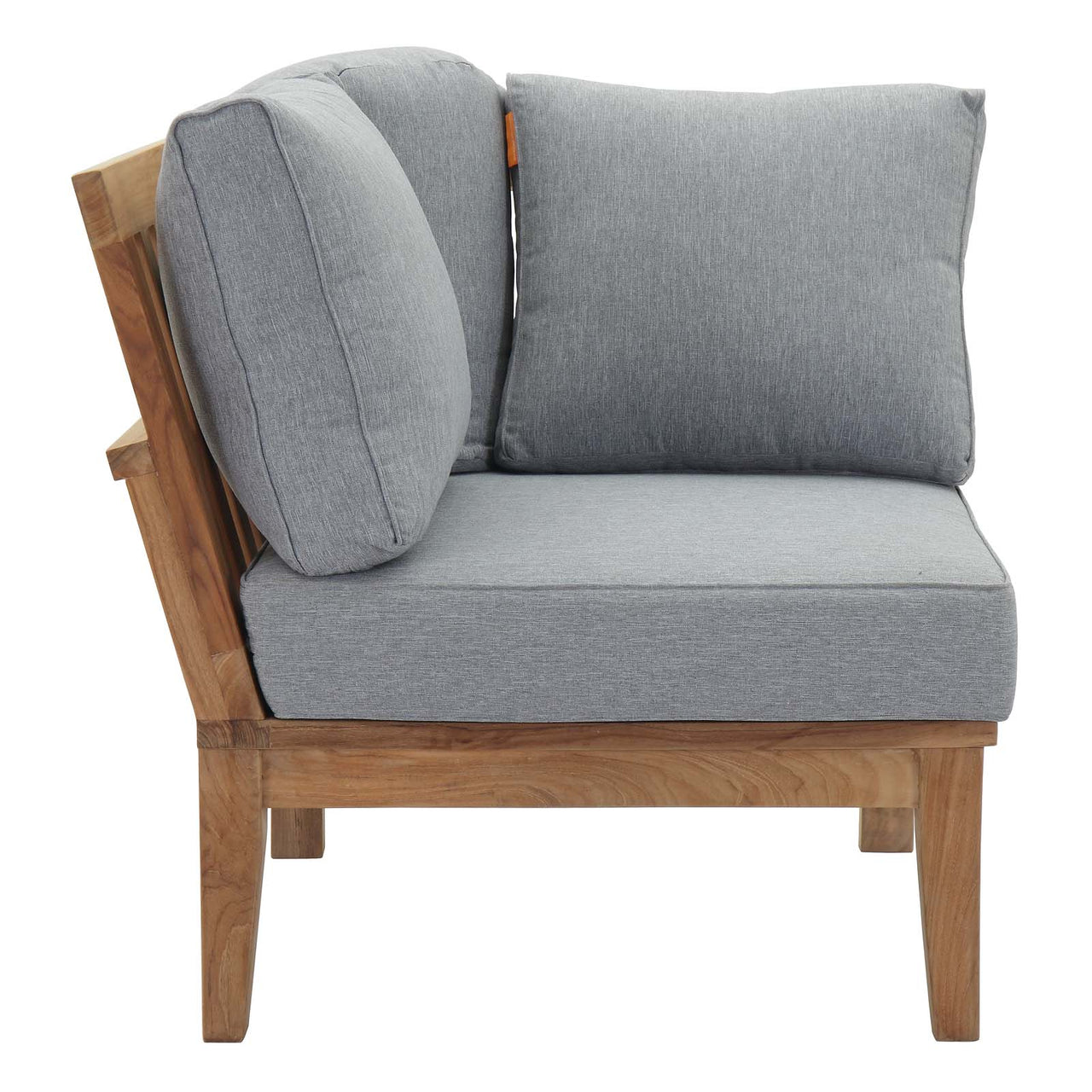 Marina Outdoor Patio Teak Corner Chair | Outdoor Modular Sectional Component, Natural Wood & Gray