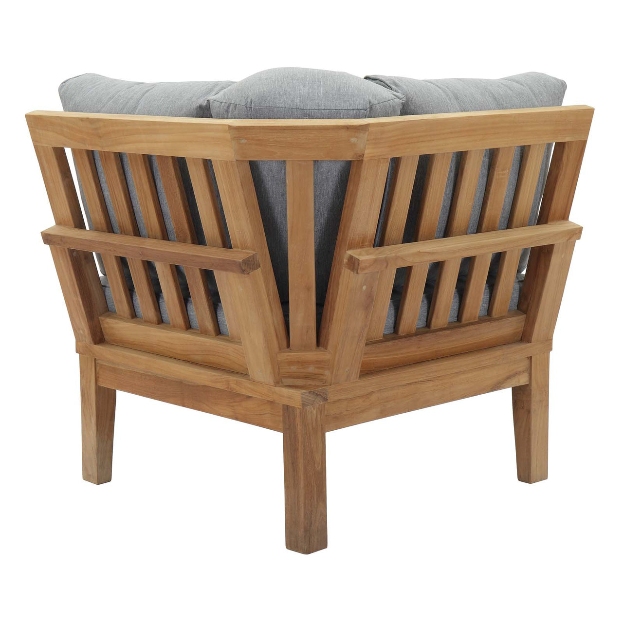 Marina Outdoor Patio Teak Corner Chair | Outdoor Modular Sectional Component, Natural Wood & Gray