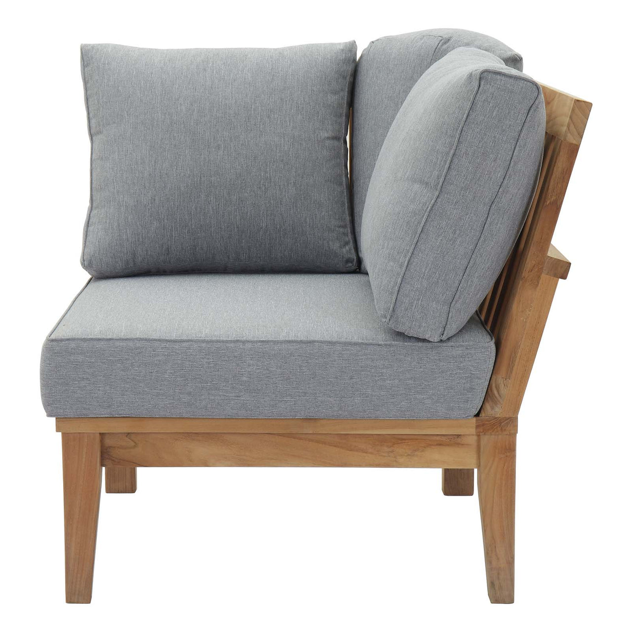 Marina Outdoor Patio Teak Corner Chair | Outdoor Modular Sectional Component, Natural Wood & Gray