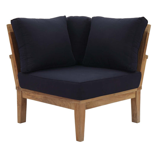Shorehaven Alfresco Corner Chair | Outdoor Modular Sectional Component, Natural Wood & Navy