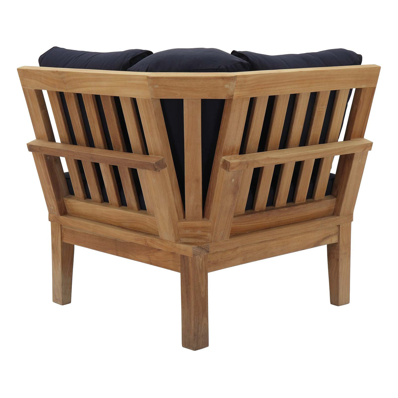 Shorehaven Alfresco Corner Chair | Outdoor Modular Sectional Component, Natural Wood & Navy