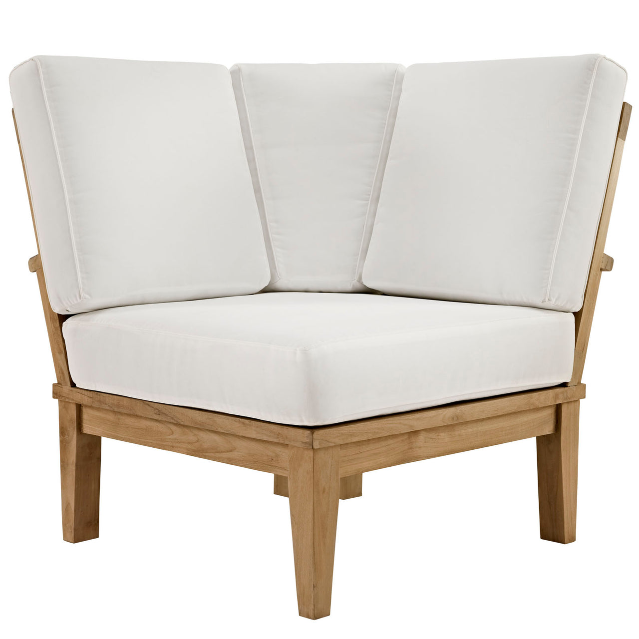 Marina Outdoor Patio Teak Corner Chair | Outdoor Modular Sectional Component, Natural Wood & White