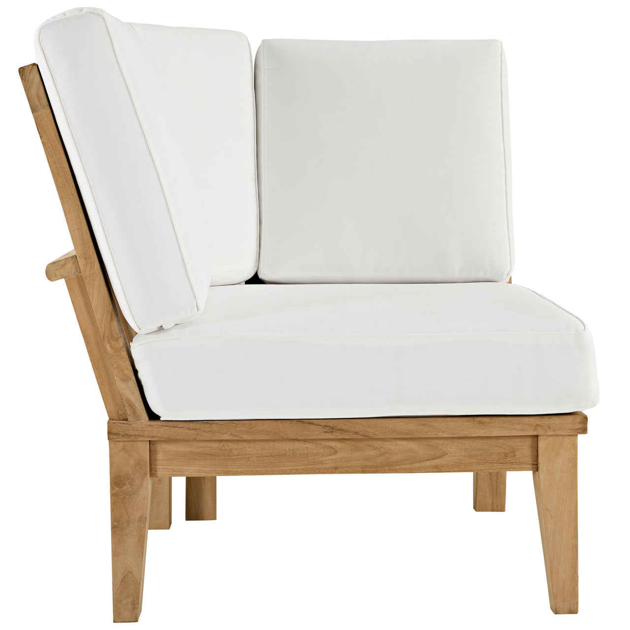 Marina Outdoor Patio Teak Corner Chair | Outdoor Modular Sectional Component, Natural Wood & White