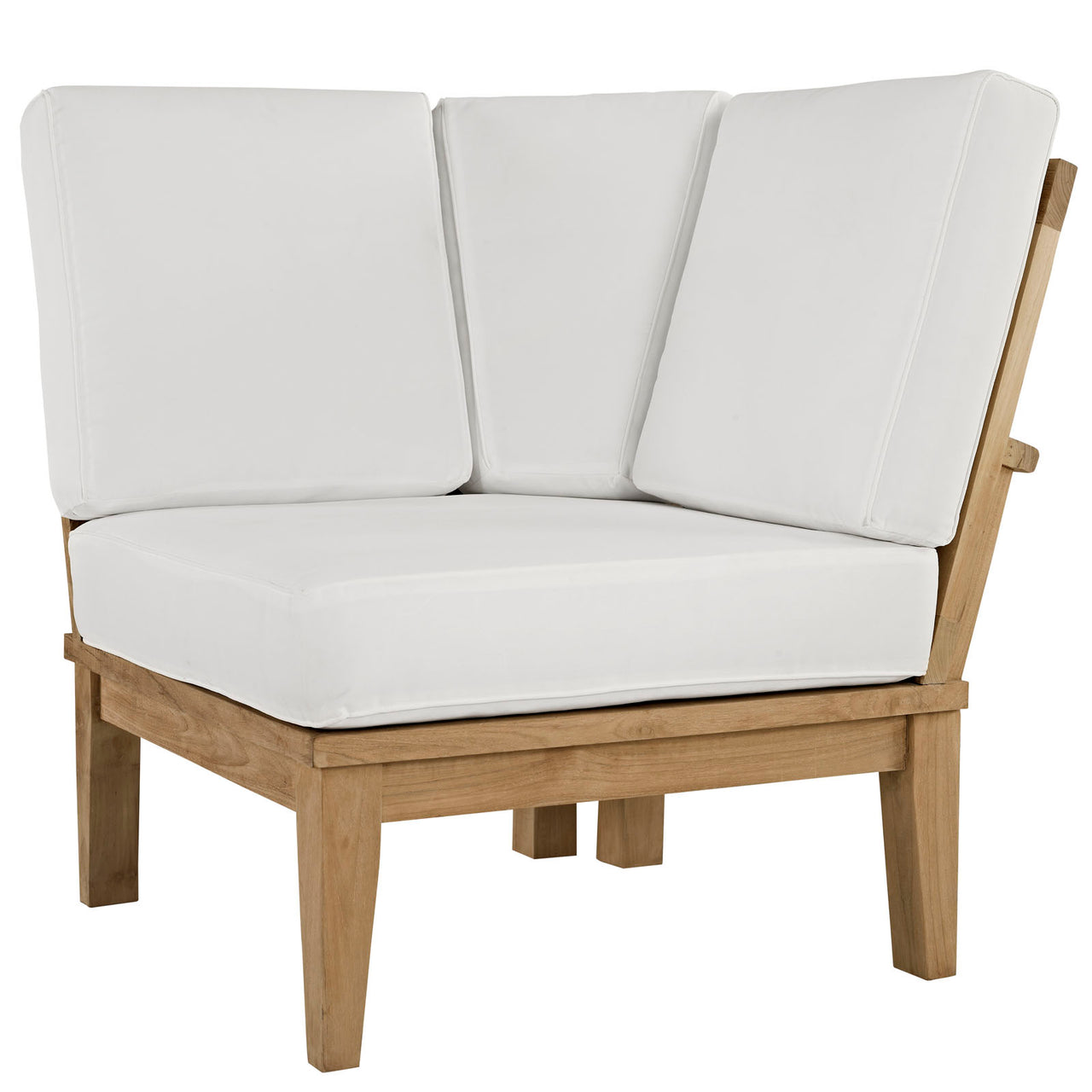 Marina Outdoor Patio Teak Corner Chair | Outdoor Modular Sectional Component, Natural Wood & White