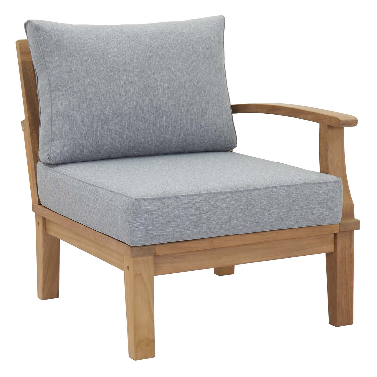 Marina Outdoor Patio Teak Right-Facing Chair | Outdoor Modular Sectional Component, Natural Wood & Gray