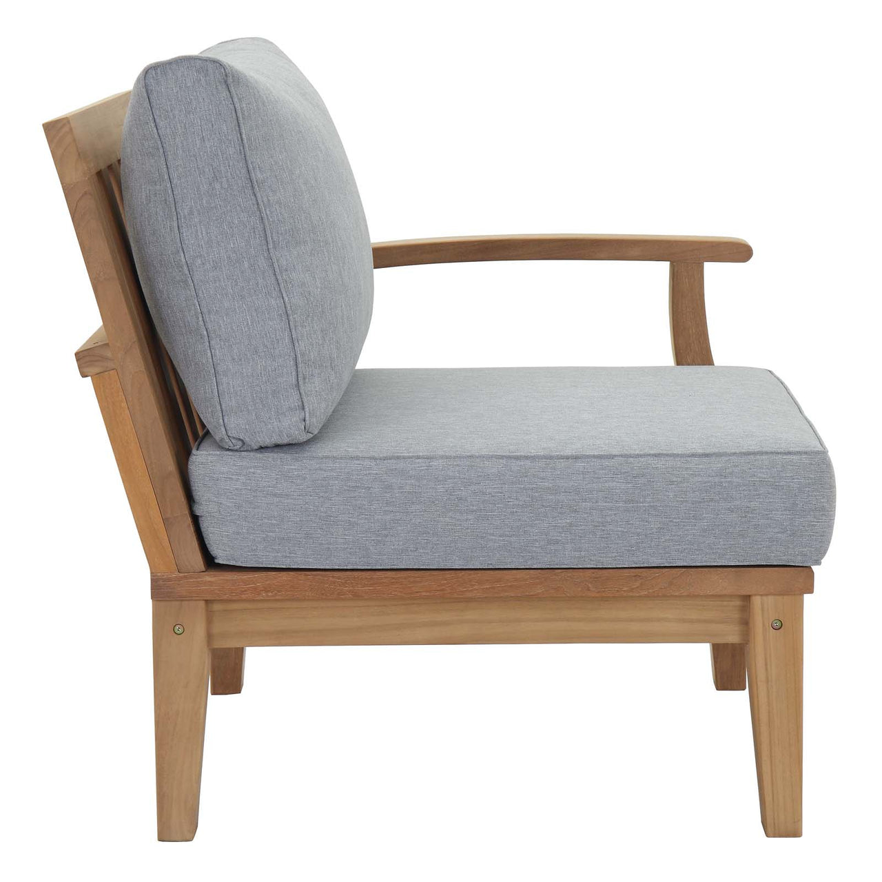 Marina Outdoor Patio Teak Right-Facing Chair | Outdoor Modular Sectional Component, Natural Wood & Gray