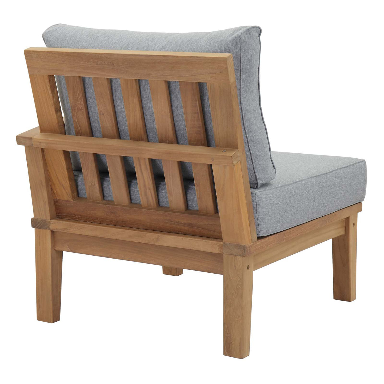 Marina Outdoor Patio Teak Right-Facing Chair | Outdoor Modular Sectional Component, Natural Wood & Gray