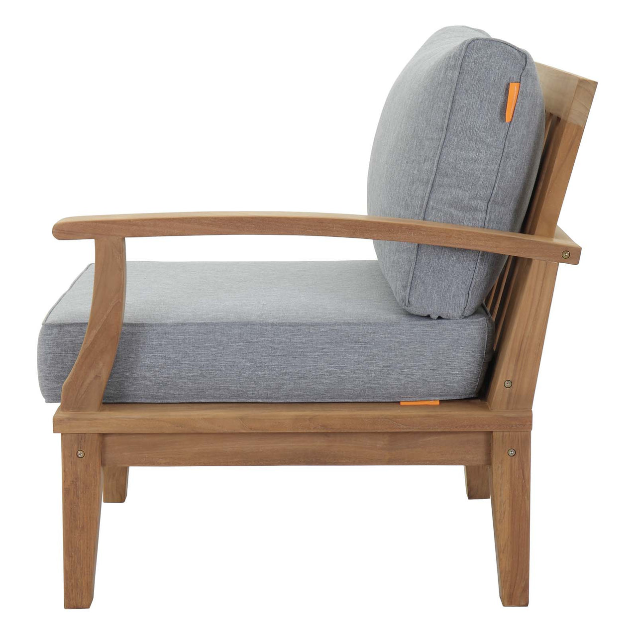 Marina Outdoor Patio Teak Right-Facing Chair | Outdoor Modular Sectional Component, Natural Wood & Gray