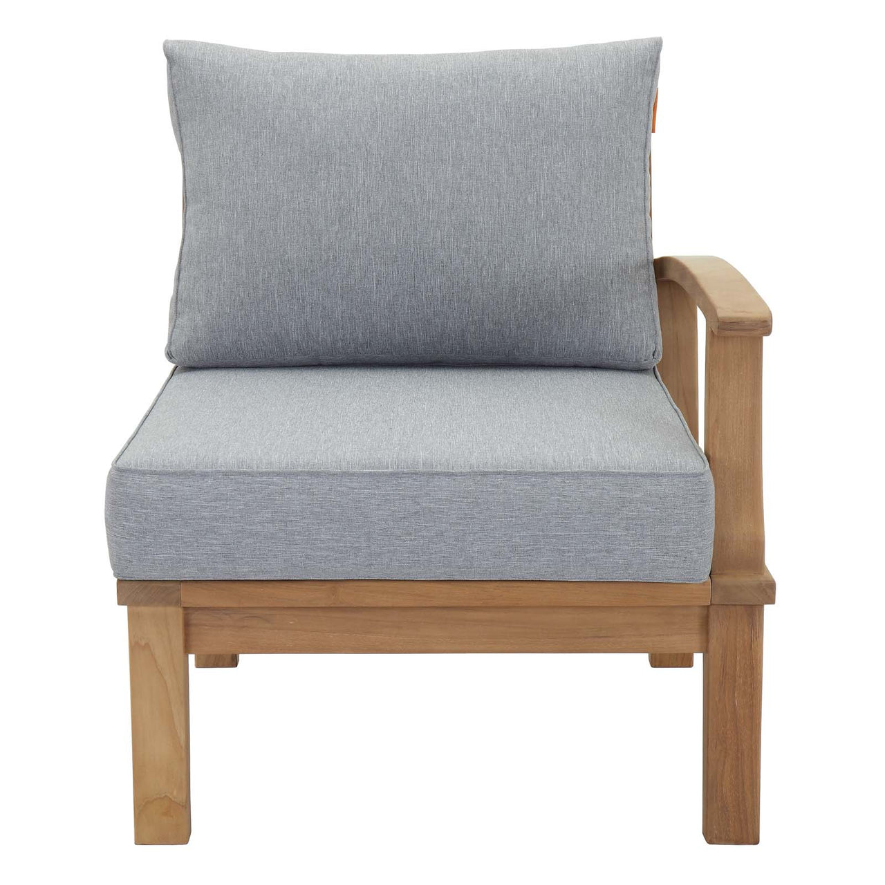 Marina Outdoor Patio Teak Right-Facing Chair | Outdoor Modular Sectional Component, Natural Wood & Gray