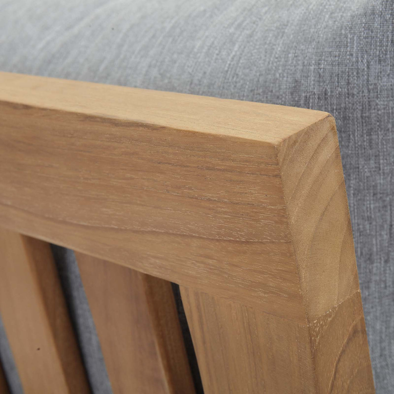 Marina Outdoor Patio Teak Right-Facing Chair | Outdoor Modular Sectional Component, Natural Wood & Gray