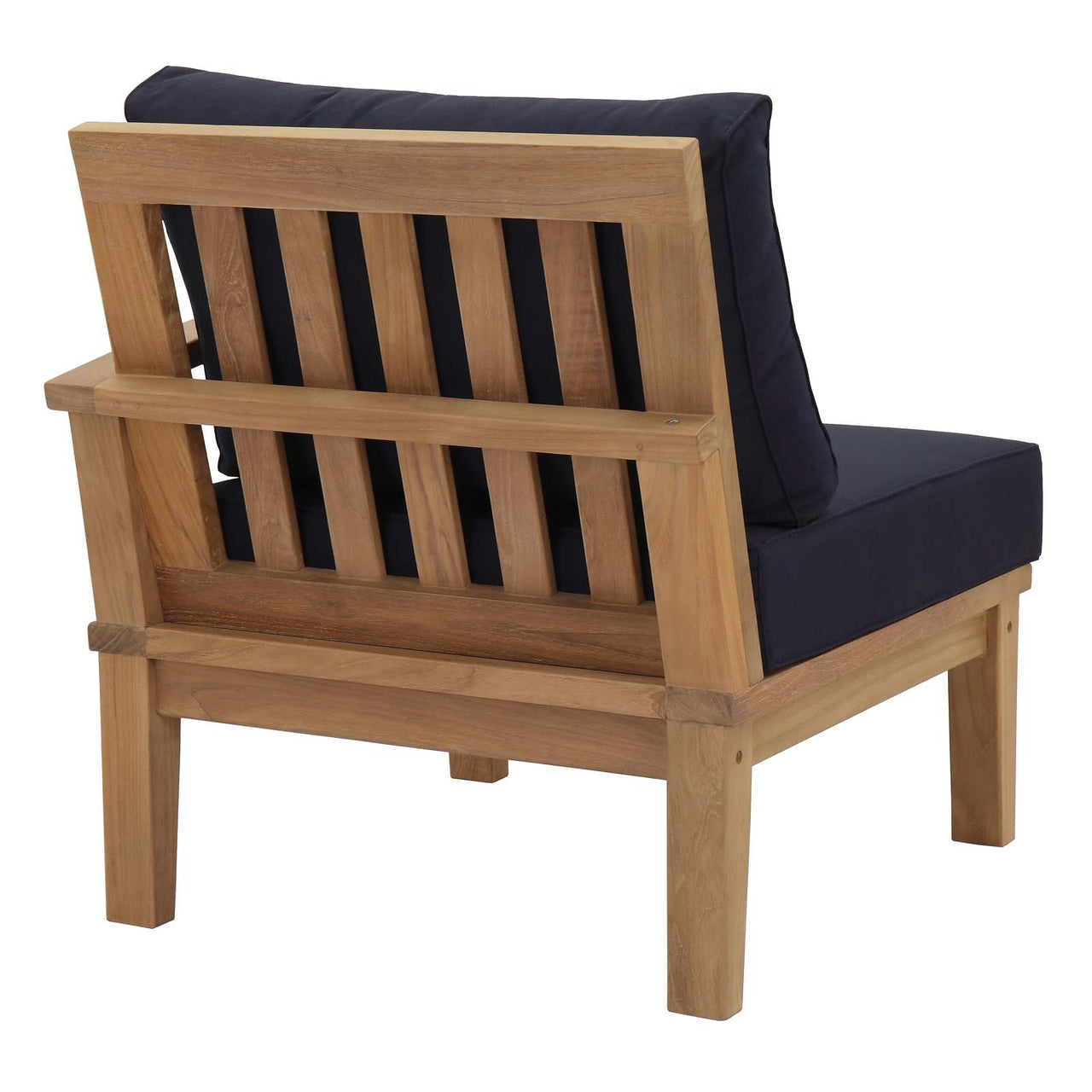 Marina Outdoor Patio Teak Right-Facing Chair | Outdoor Modular Sectional Component, Natural Wood & Navy