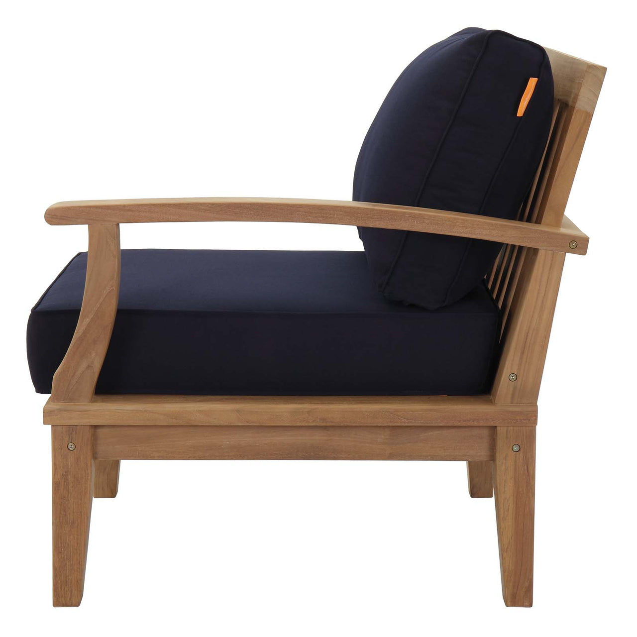 Marina Outdoor Patio Teak Right-Facing Chair | Outdoor Modular Sectional Component, Natural Wood & Navy