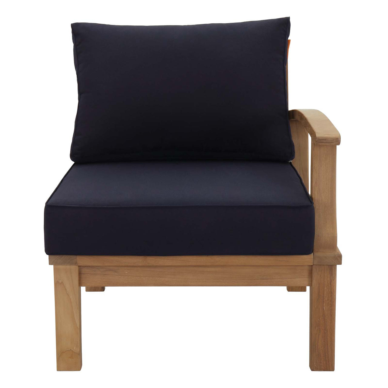 Marina Outdoor Patio Teak Right-Facing Chair | Outdoor Modular Sectional Component, Natural Wood & Navy