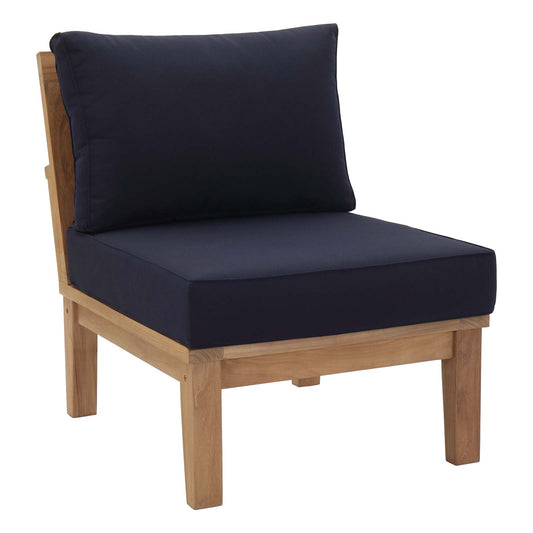 Shorehaven Alfresco Armless Chair | Outdoor Modular Sectional Component, Natural Wood & Navy