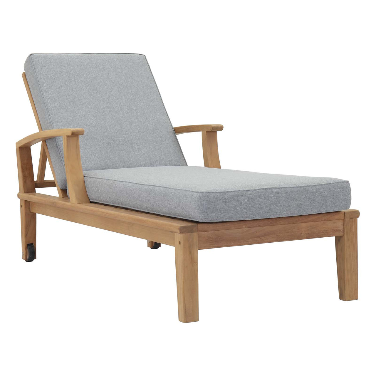 Marina Outdoor Patio Teak Single Chaise, Natural Wood & Gray