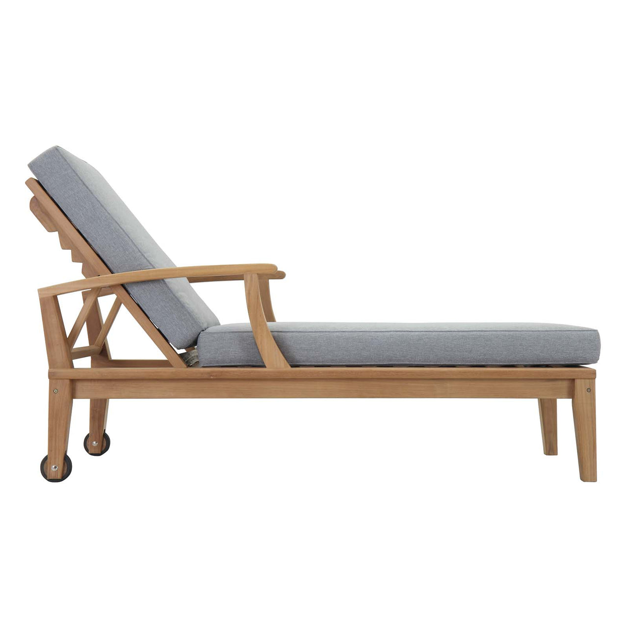 Marina Outdoor Patio Teak Single Chaise, Natural Wood & Gray