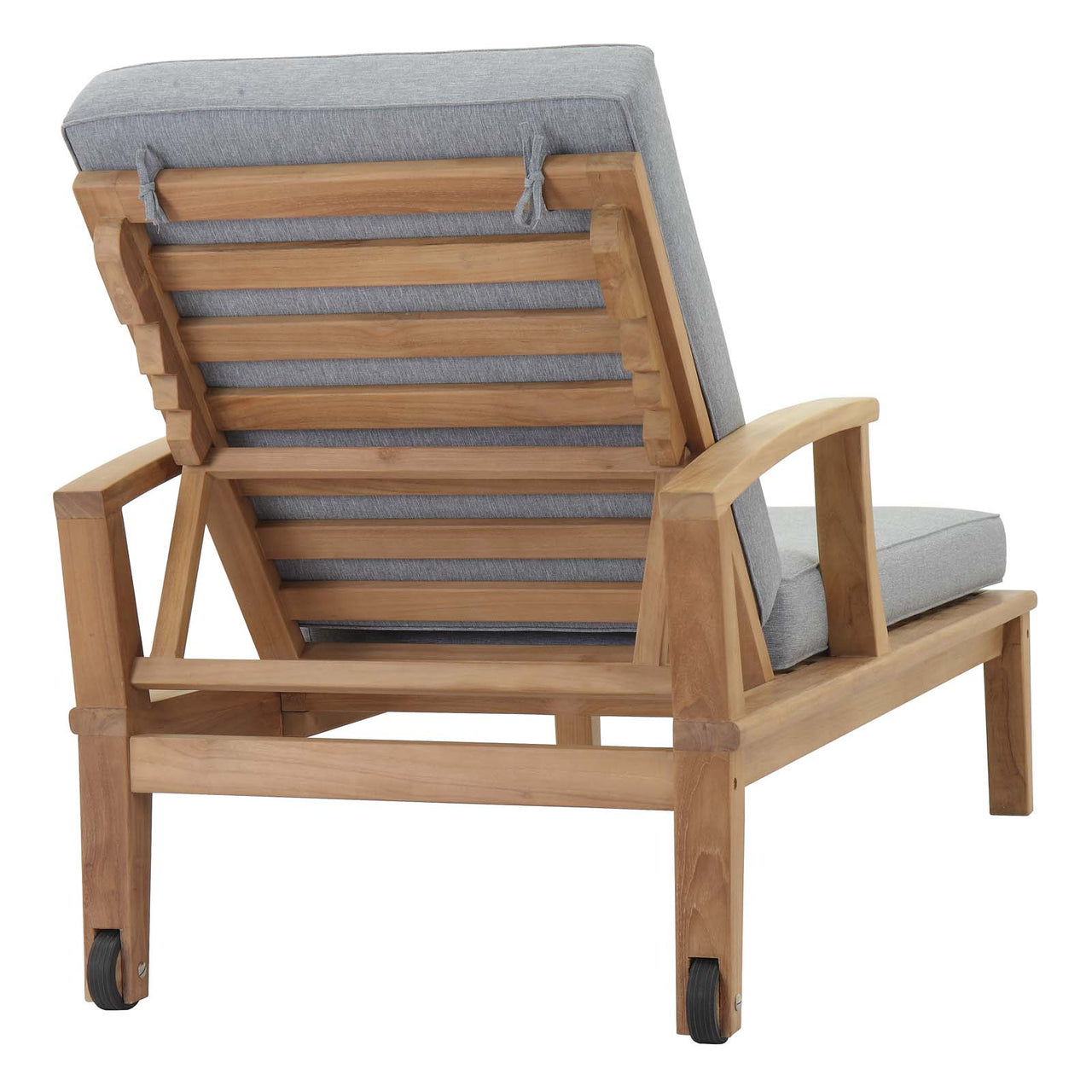 Marina Outdoor Patio Teak Single Chaise, Natural Wood & Gray