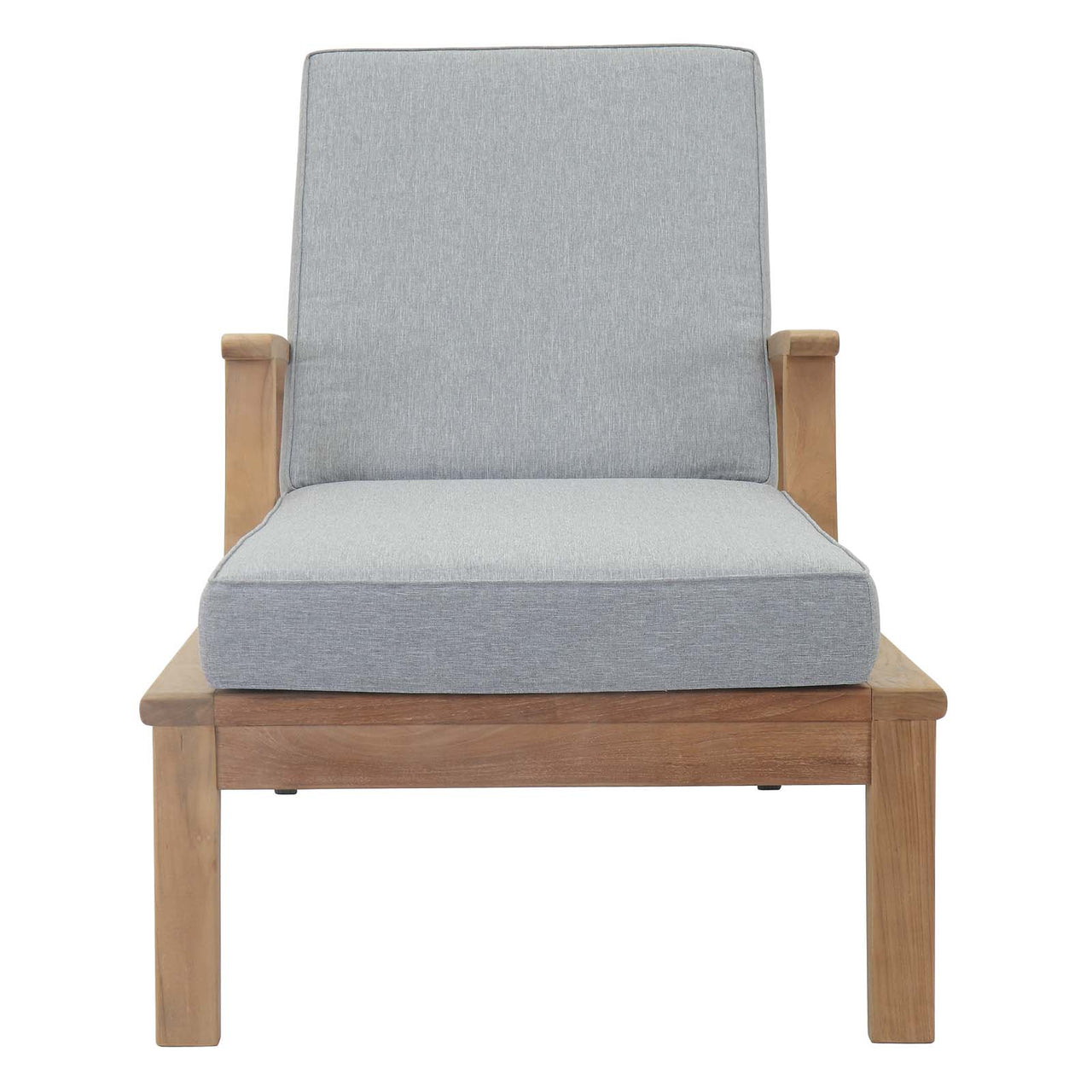 Marina Outdoor Patio Teak Single Chaise, Natural Wood & Gray