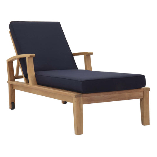 Shorehaven Alfresco Single Chaise, Natural Wood & Navy