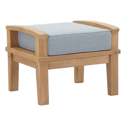 Marina Outdoor Patio Teak Ottoman, Natural Wood & Gray