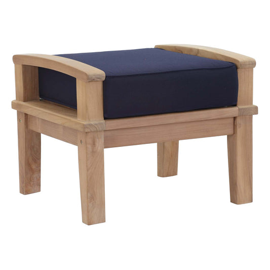 Marina Outdoor Patio Teak Ottoman, Natural Wood & Navy