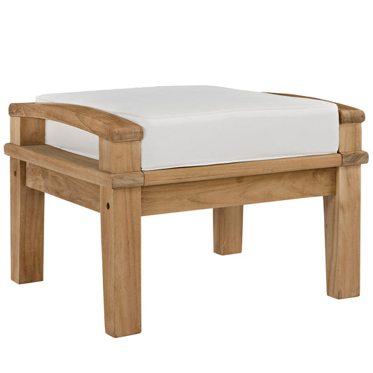 Marina Outdoor Patio Teak Ottoman, Natural Wood & White