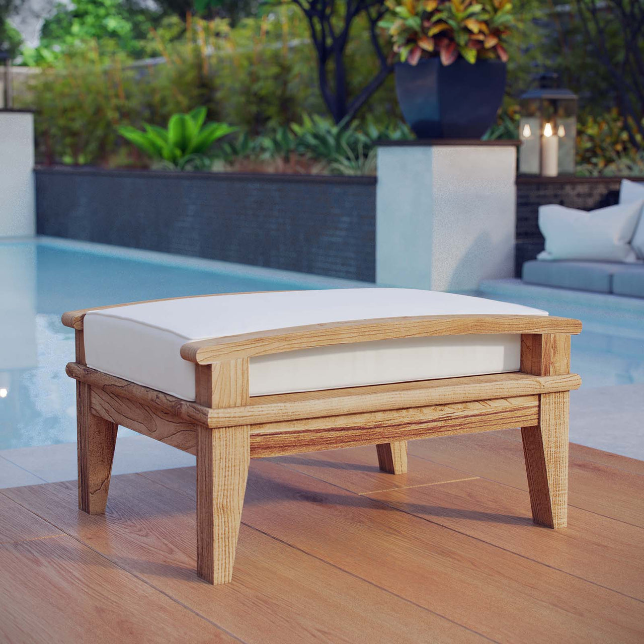 Shorehaven Alfresco Ottoman, Natural Wood & White