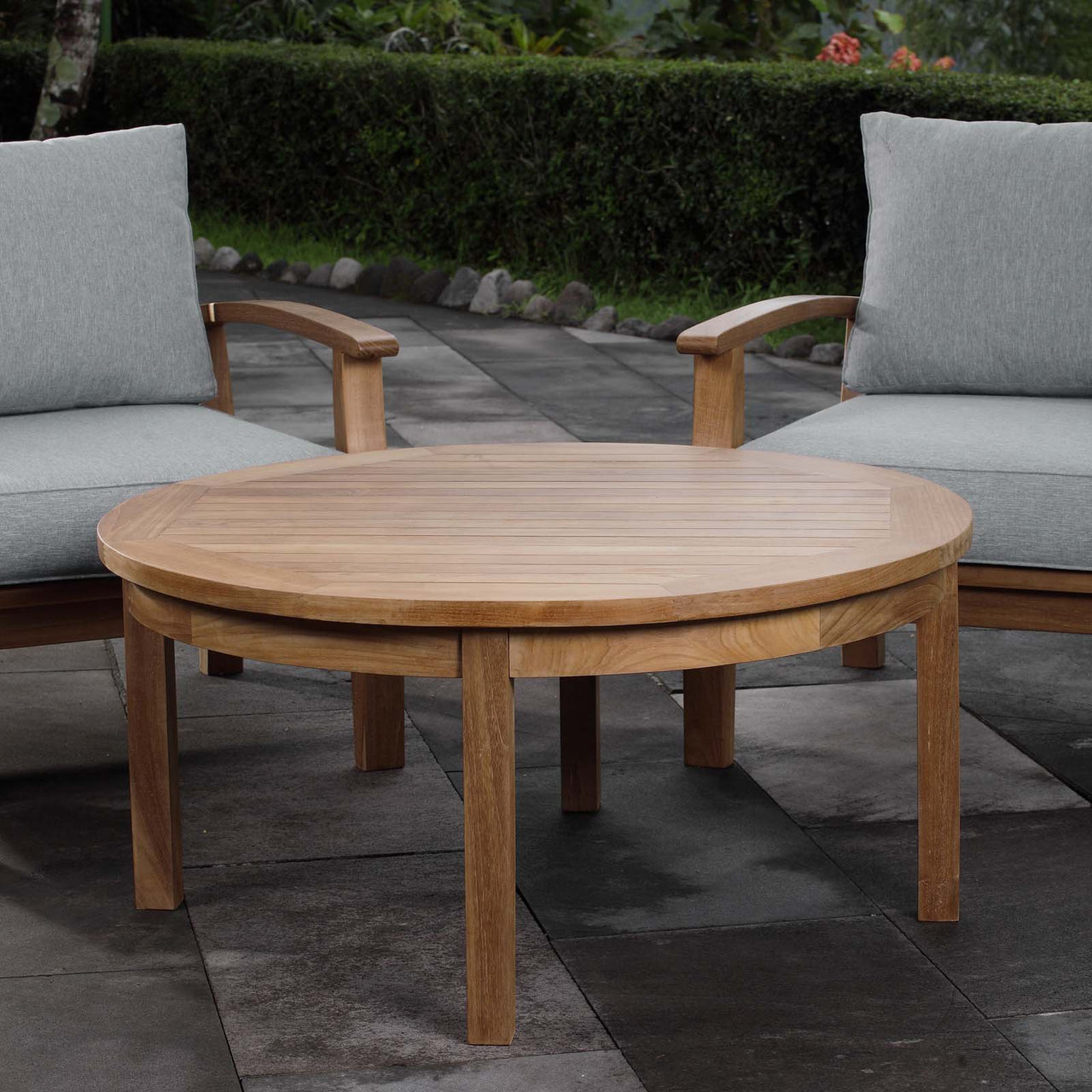 Marina Outdoor Patio Teak Round Coffee Table, Natural Wood