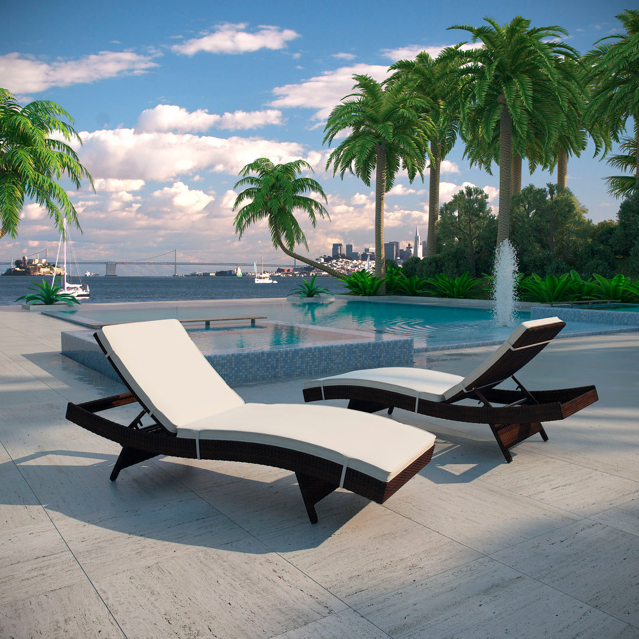 Peer Outdoor Patio Chaise Set of 2, Brown & White