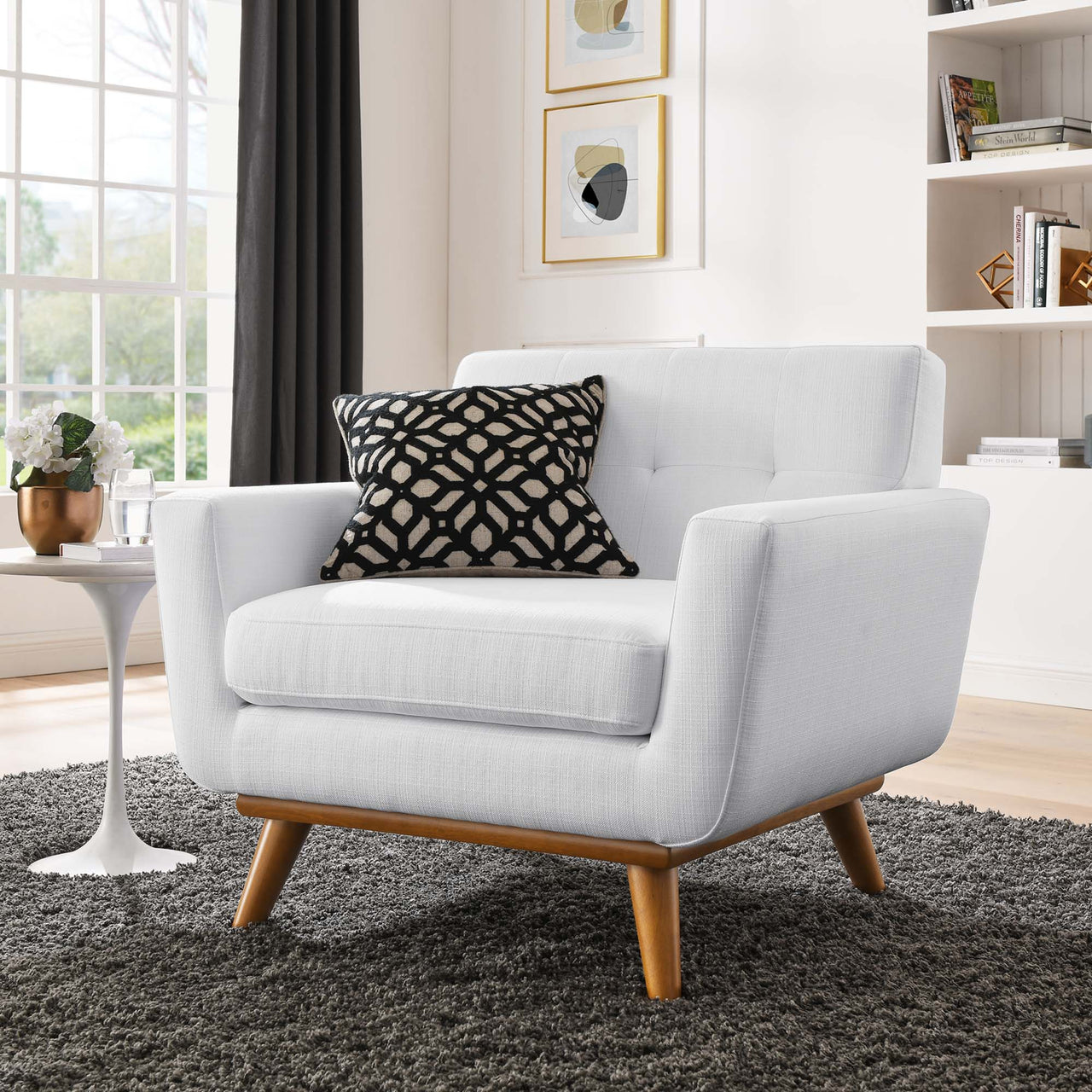 Rendezvous Textured Fabric Armchair, White