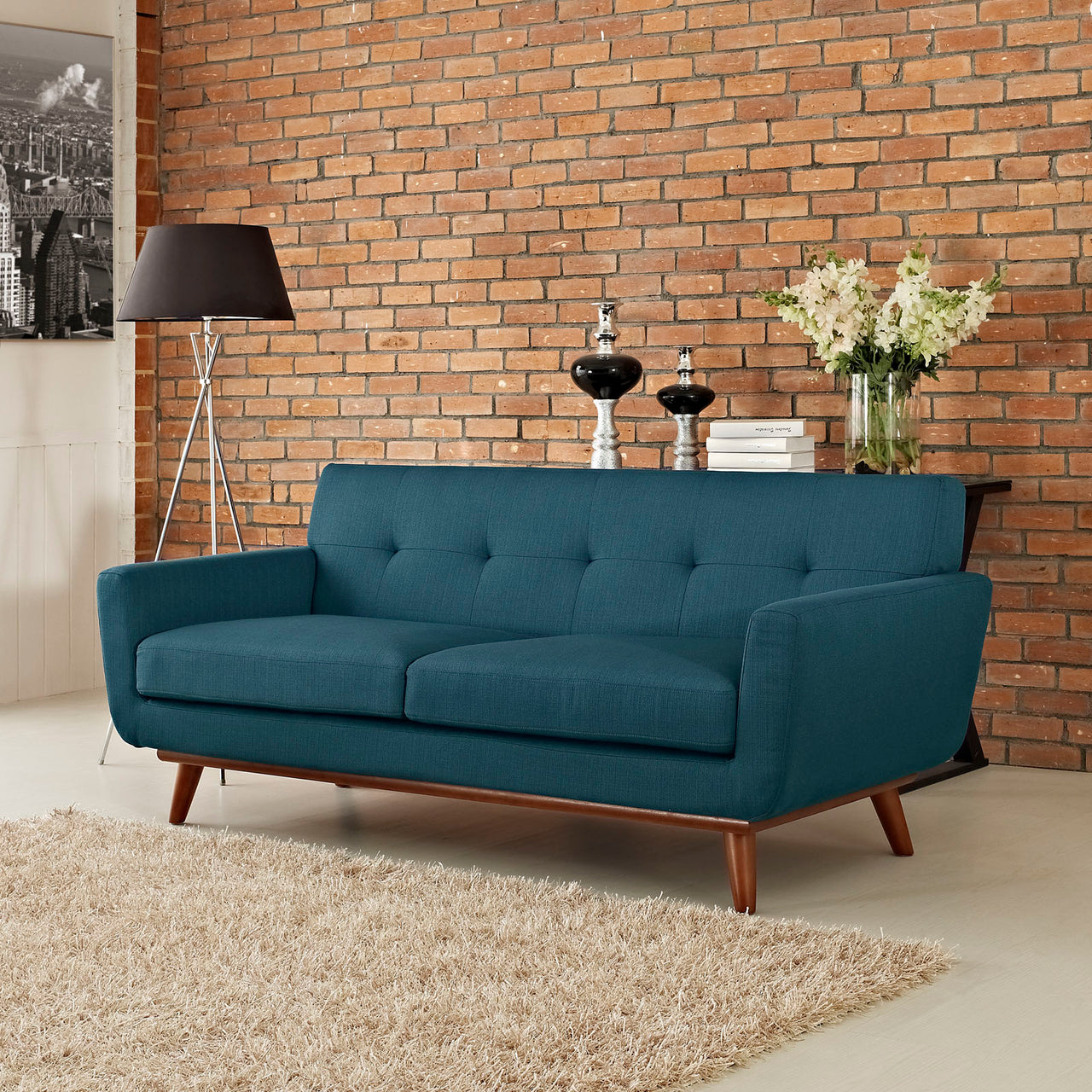 Engage Upholstered Fabric Loveseat, Azure