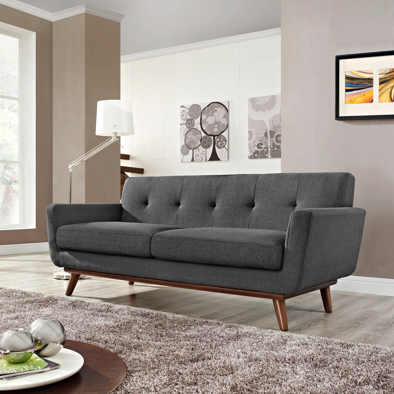 Rendezvous Textured Fabric Loveseat, Gray