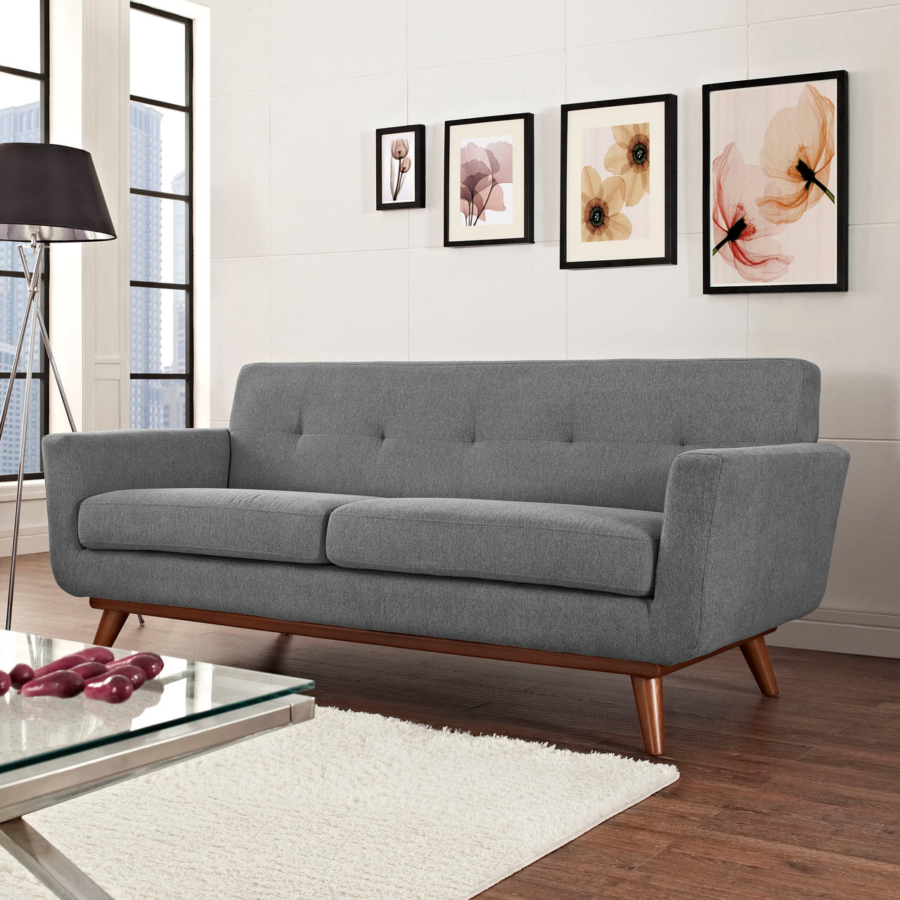 Rendezvous Textured Fabric Loveseat, Light Gray