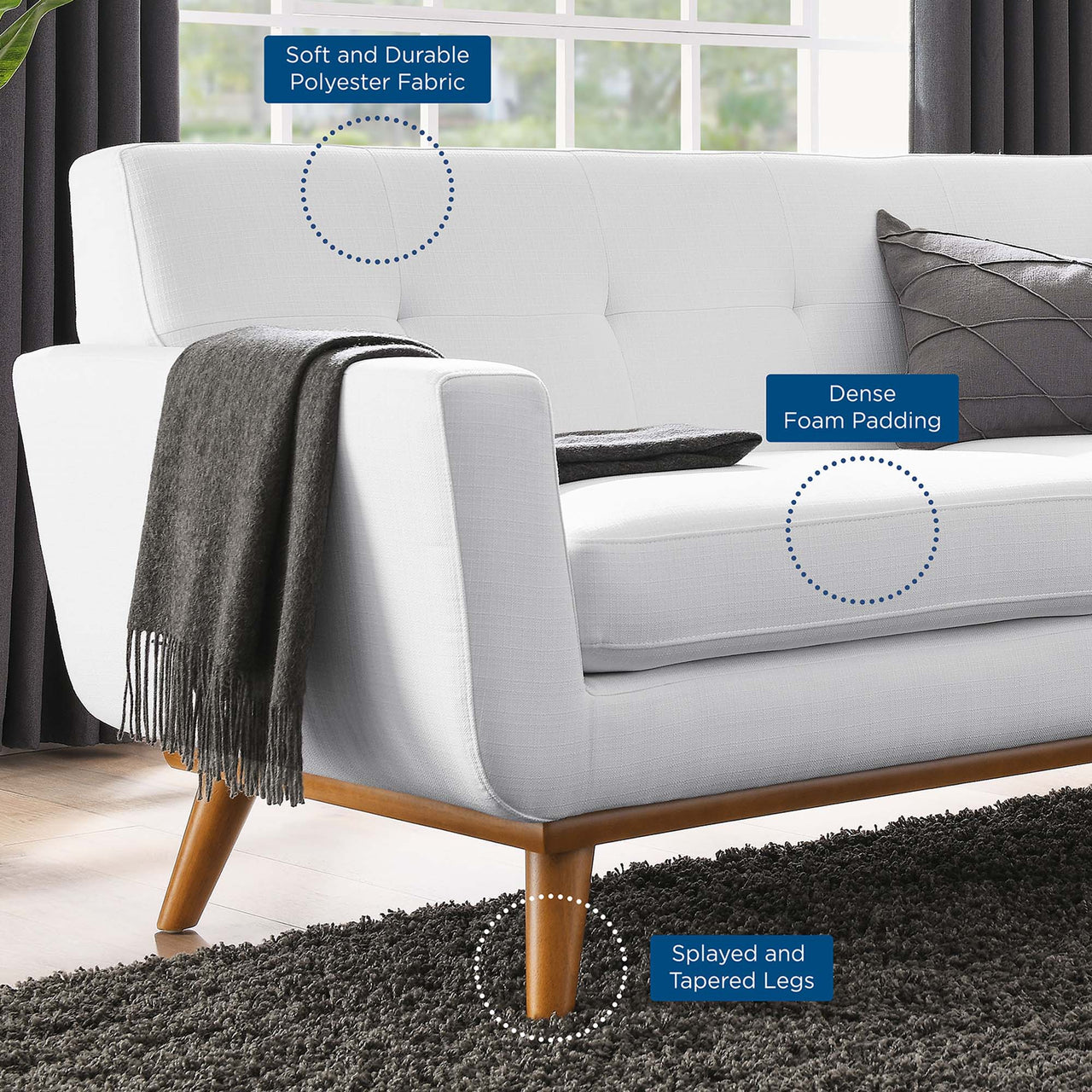 Rendezvous Textured Fabric Loveseat, White