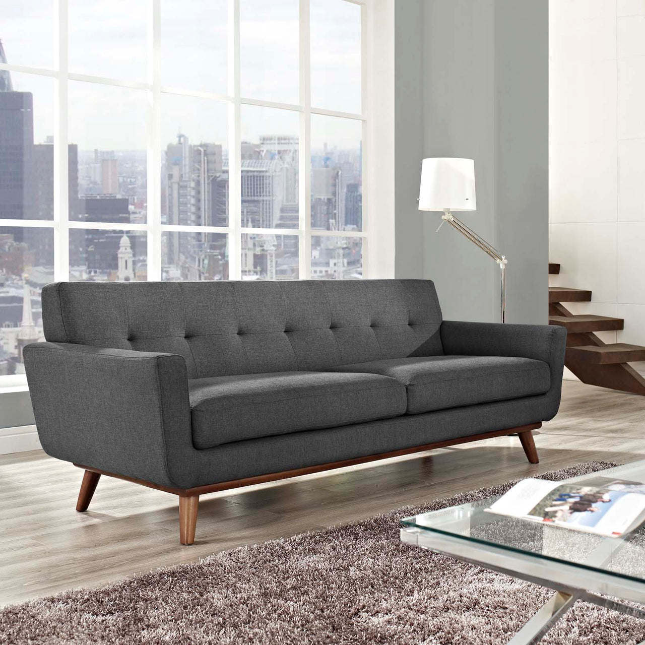 Rendezvous Textured Fabric Sofa, Gray