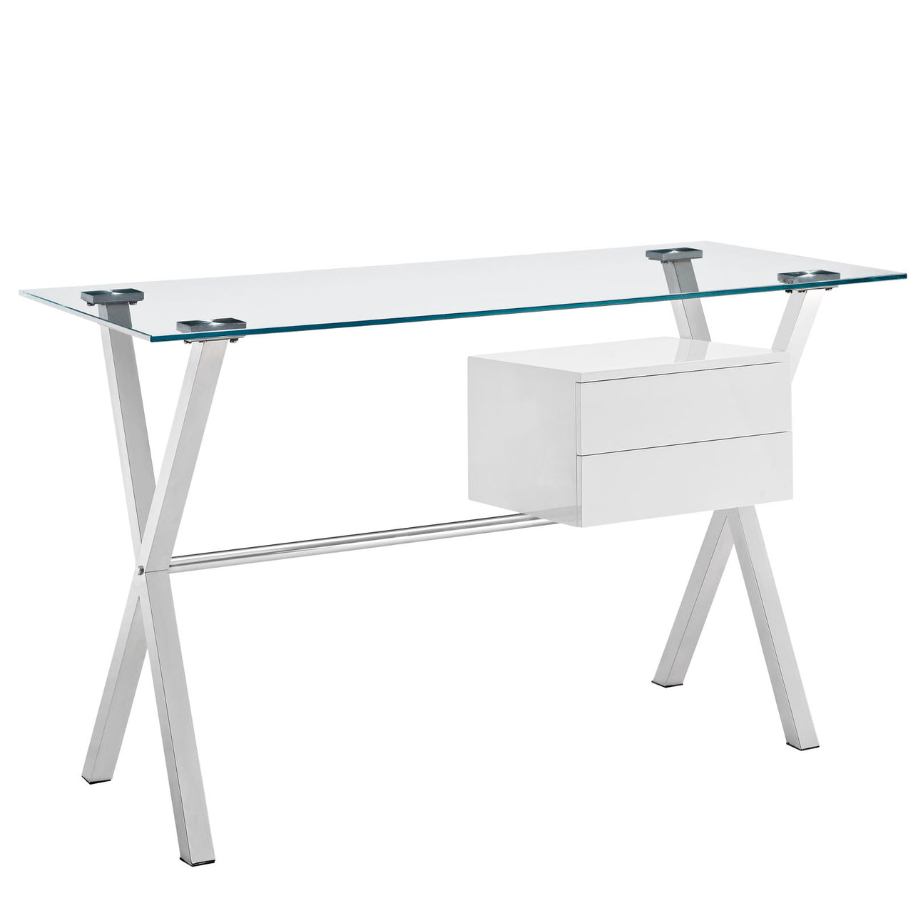 Stasis Glass Top Office Desk, White