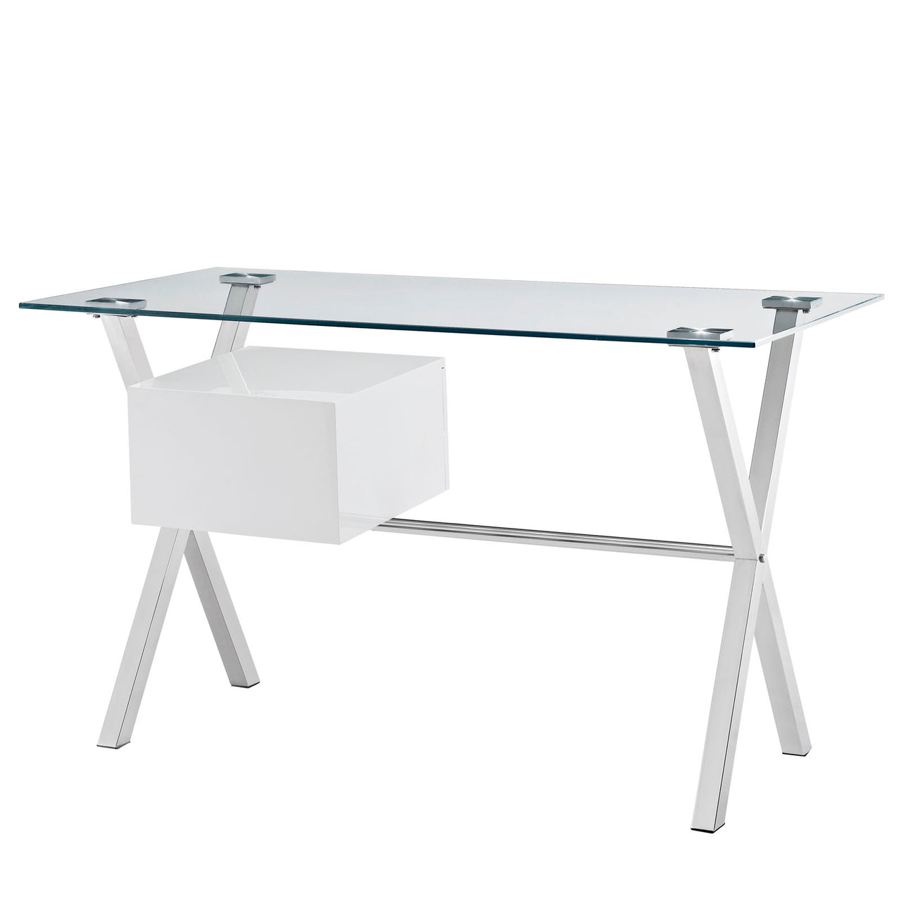 Stasis Glass Top Office Desk, White