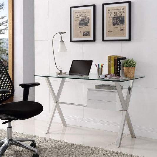 Cogito Glass Top Office Desk, White