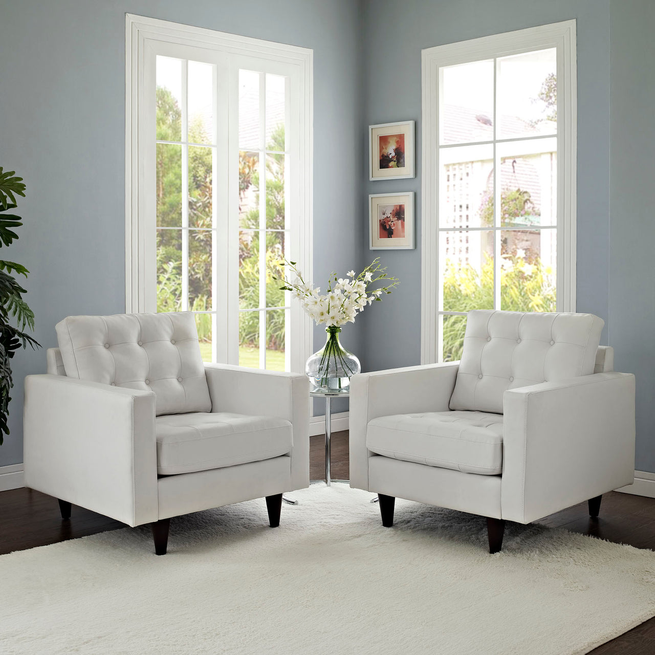 Dynasty Leather Armchair Set of 2, White