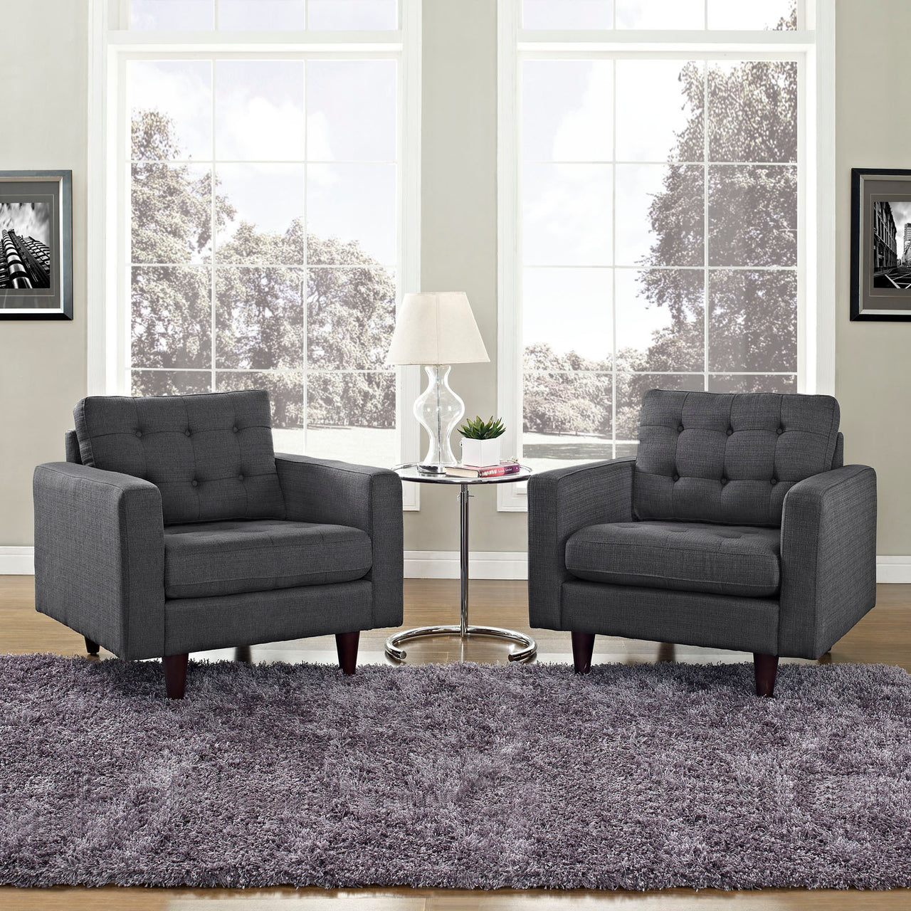 Empress Upholstered Fabric Armchair Set of 2, Gray