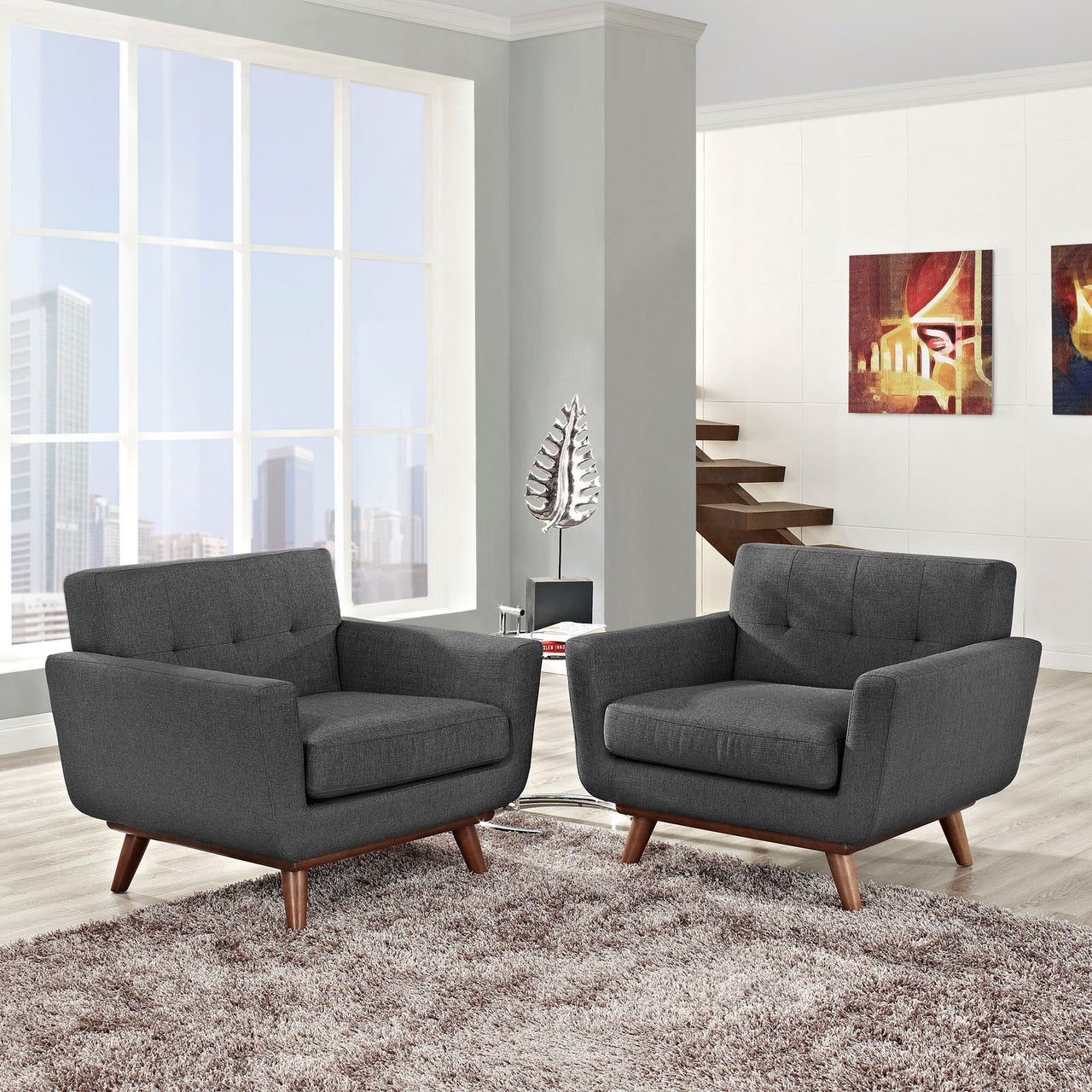 Engage Wood Armchair Set of 2, Gray