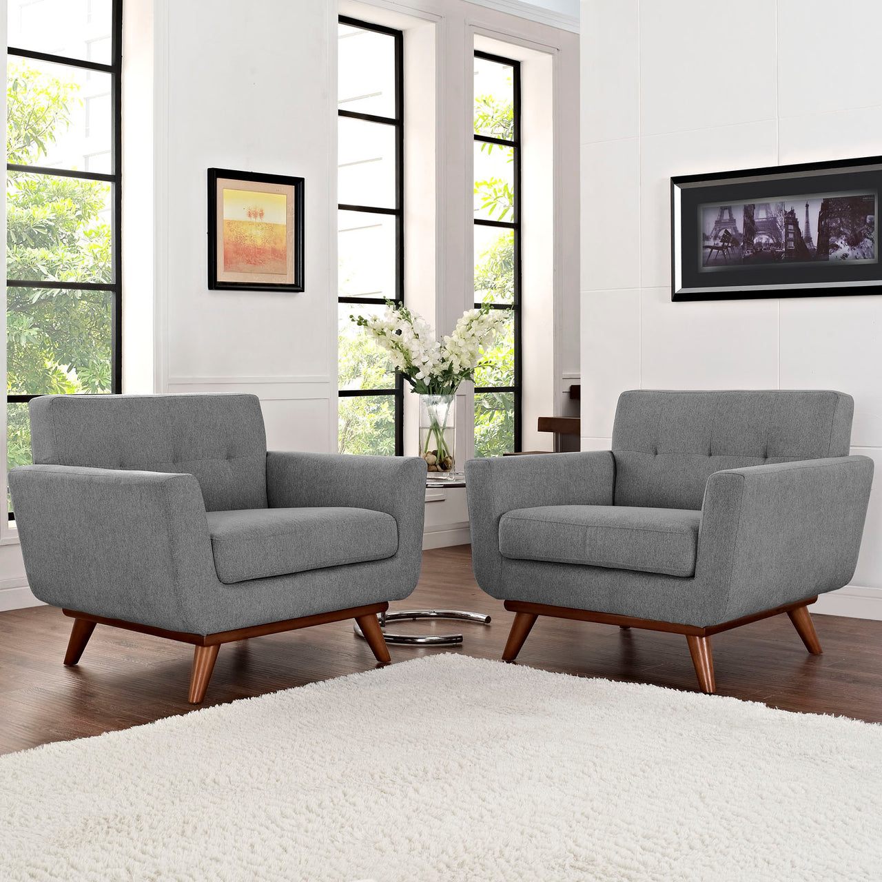 Rendezvous Wood Armchair Set of 2, Light Gray
